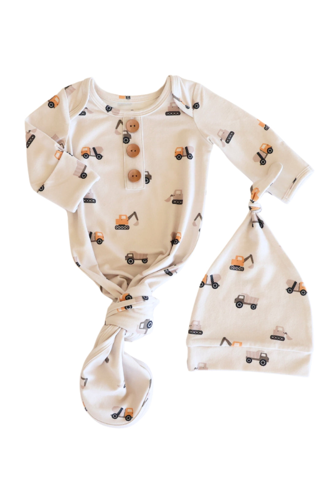 little builder newborn knot gown and hat set 