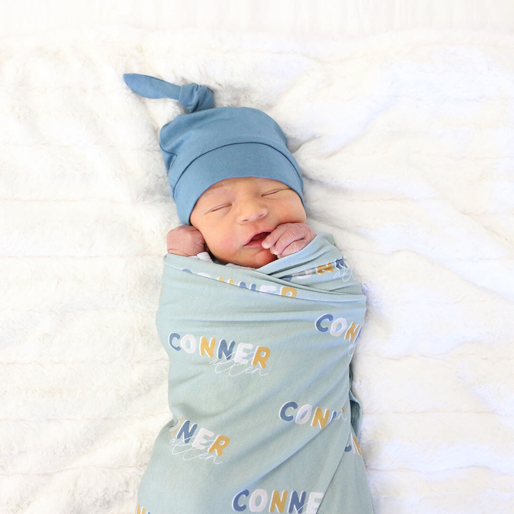 Dusty Moss Retro Personalized Name Swaddle Blanket