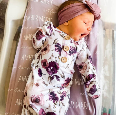 dusty purple floral newborn knot gown