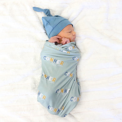 green retro personalized swaddle blanket for newborns 