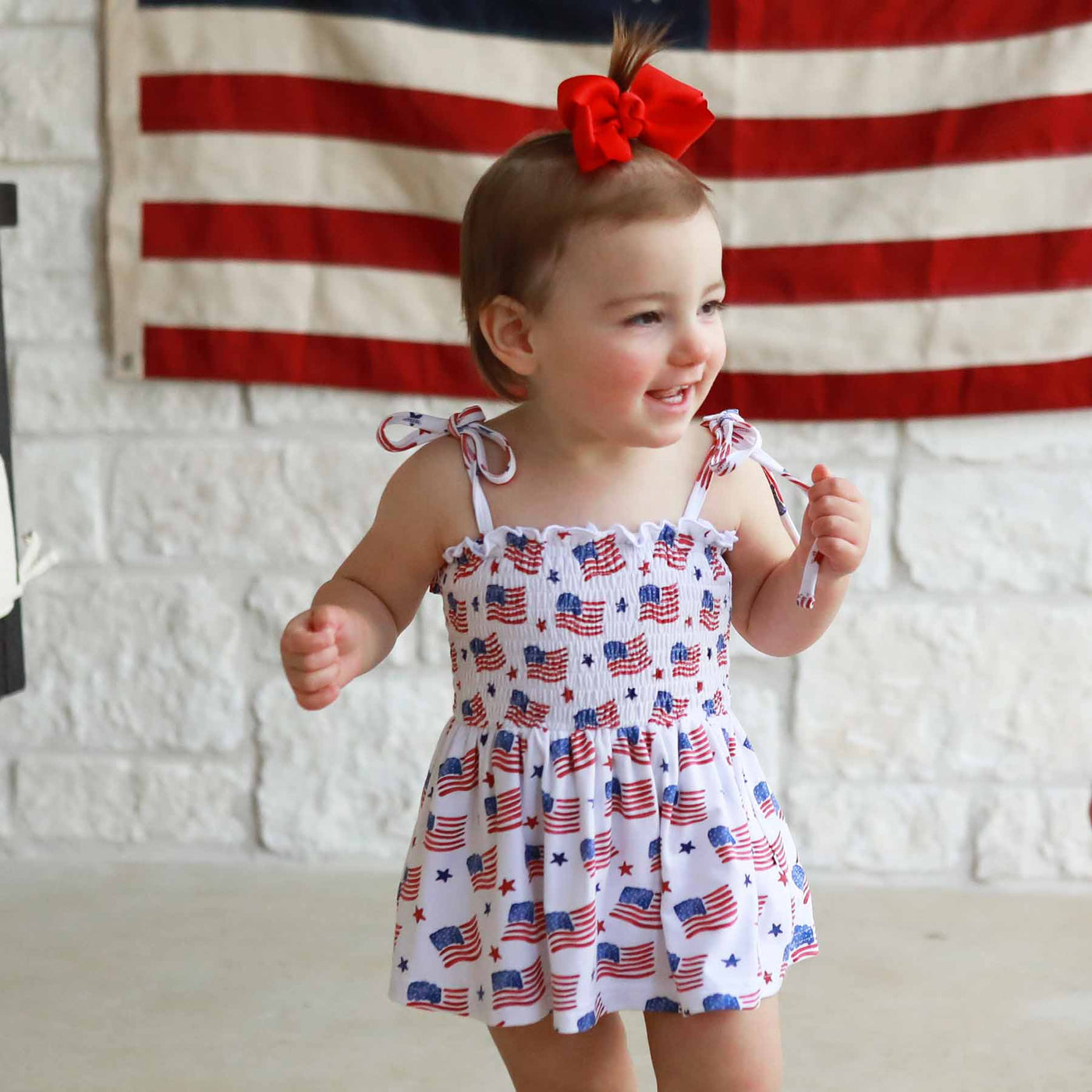 daytime spaghetti strap romper for girls with american flags 