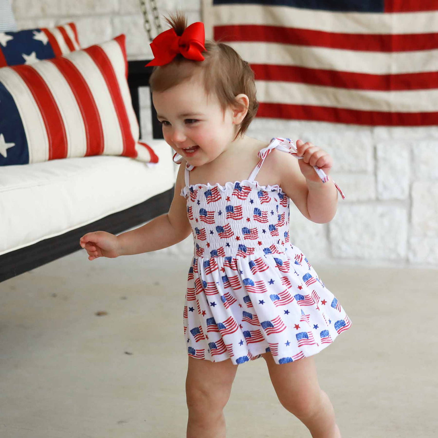 bamboo romper for toddler with american flags