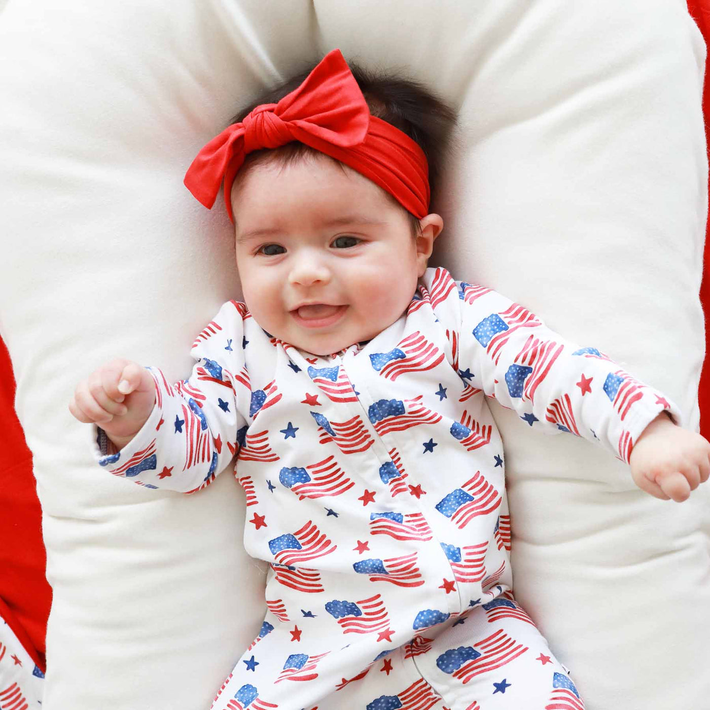 gender neutral 4th of july zipper footie for babies with flags 