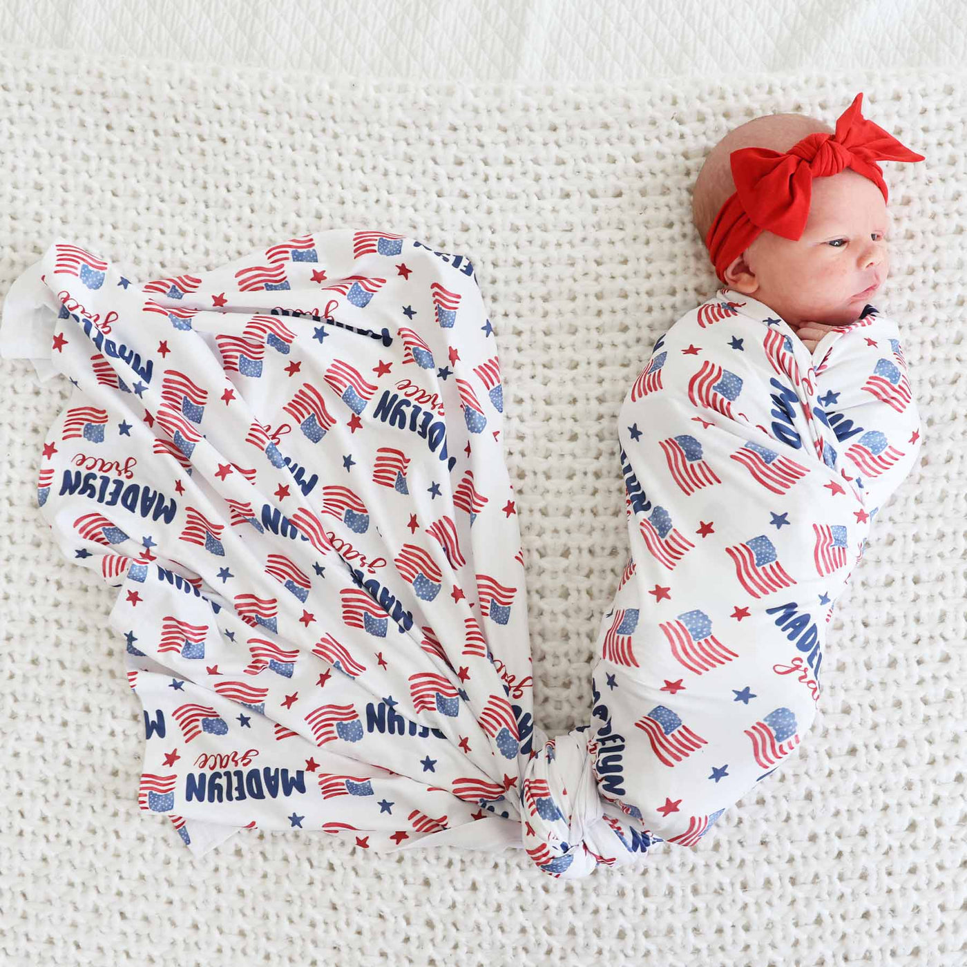 american flag personalized baby name swaddle blanket 