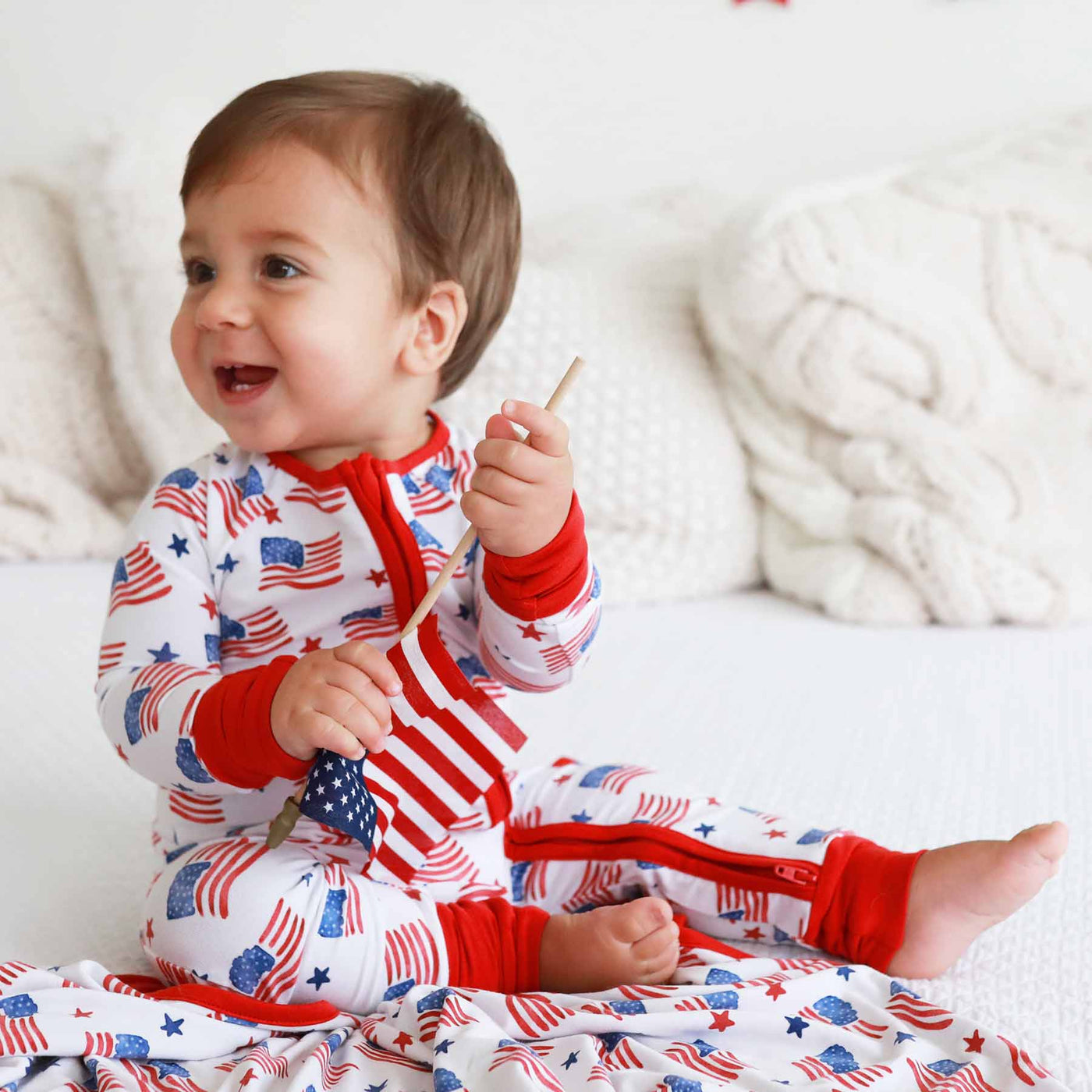 bamboo pajama romper for babies with flag