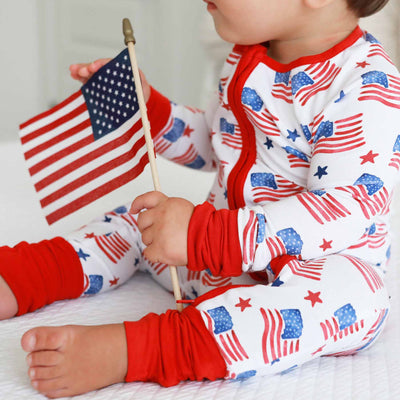 flag matching family pajamas 4th of july baby zipper romper 