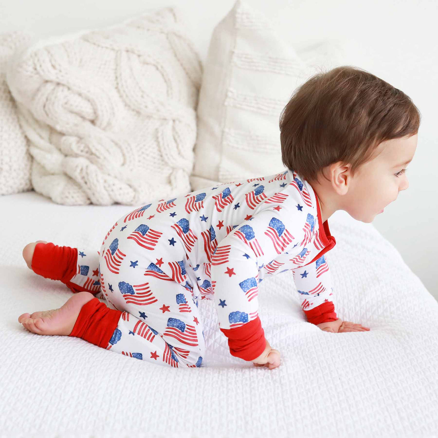 4th of july pajama for babies with flags