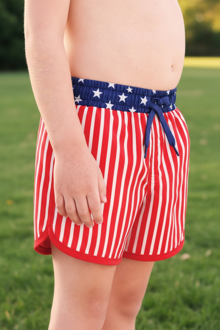 Boys swim trunks | Stars & Stripes Party 4th of July swim | family matching USA swimwear | Caden Lane