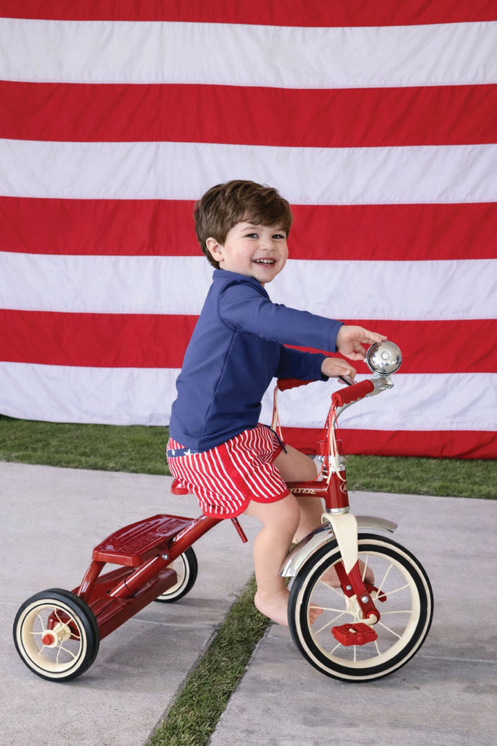 Stars & Stripes Party boys swim trunks detail 4 | 4th of July | Caden Lane