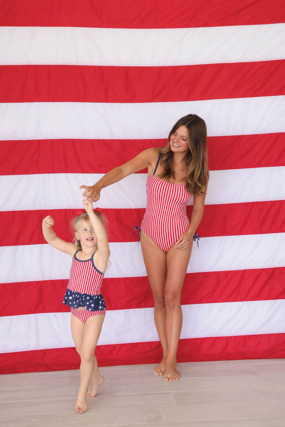Stars & Stripes Party girls two piece strappy tankini swimsuit view 6 | 4th of July swim | Caden Lane