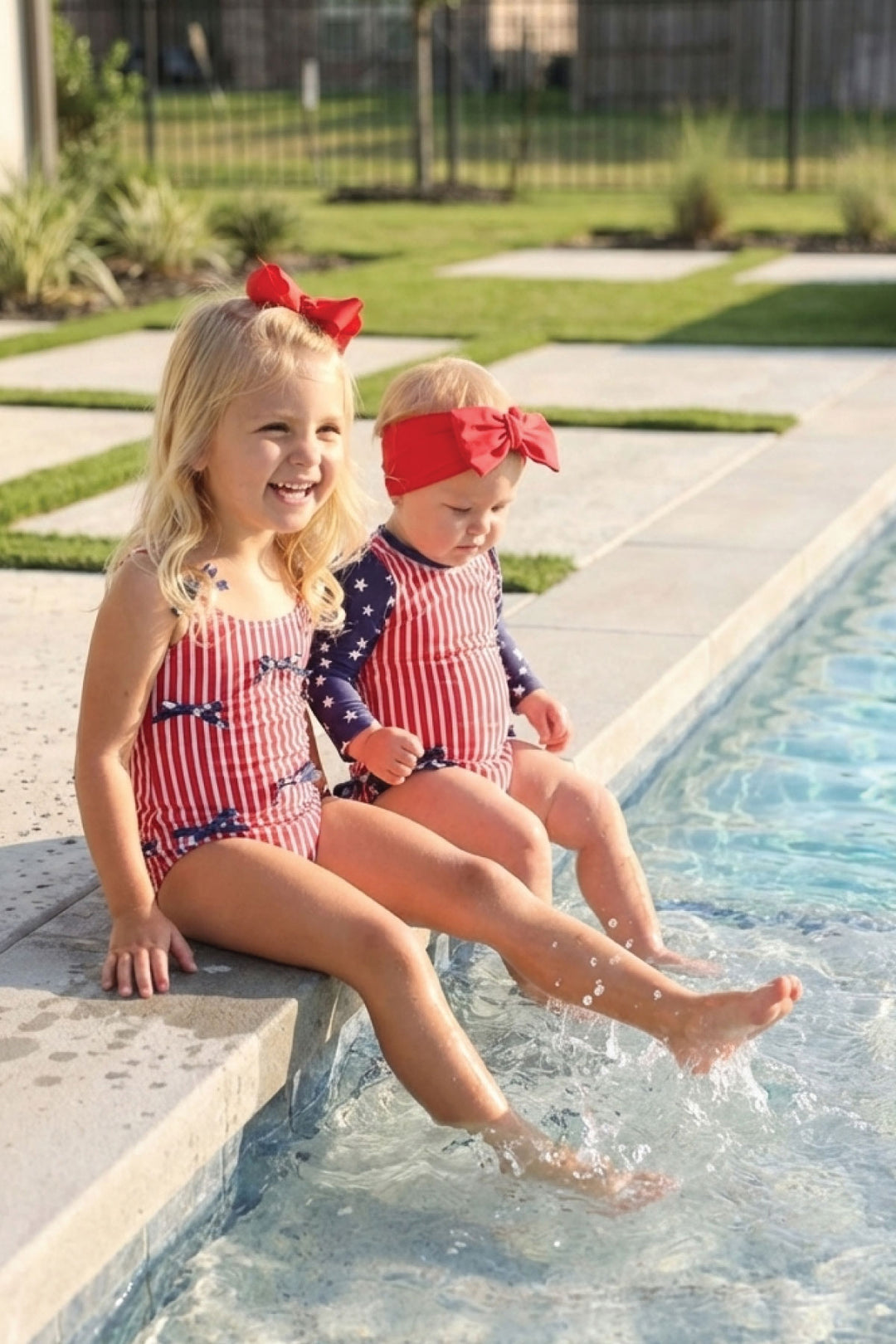 Swim bow Sparkler Red detail 10 | Stars & Stripes Party | 4th of July | Caden Lane