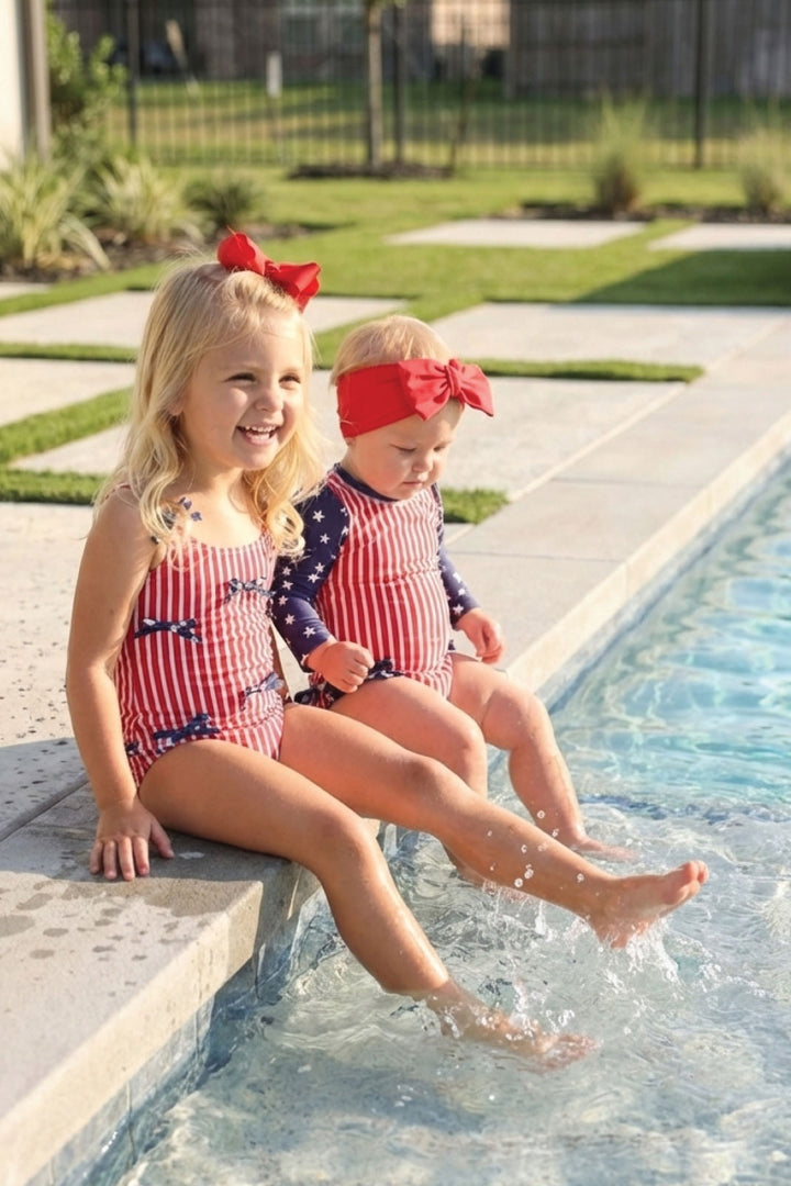 Swim bow Sparkler Red detail 10 | Stars & Stripes Party | 4th of July | Caden Lane