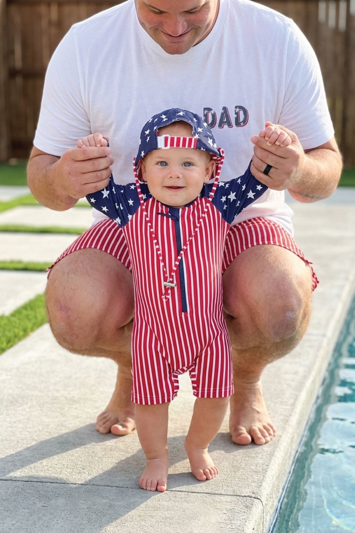 Long Sleeve Rash Guard Swim Romper Shortie | Stars & Stripes Party