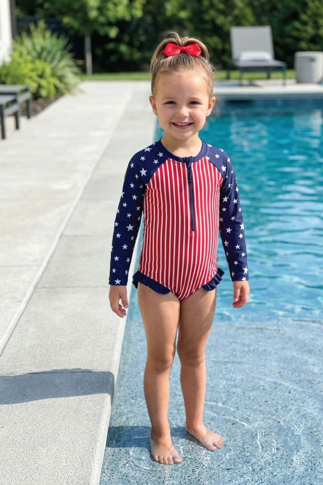Kids long sleeve rash guard with front zipper | Stars & Stripes Party 4th of July swimwear | UPF 50+ sun protection | Caden Lane