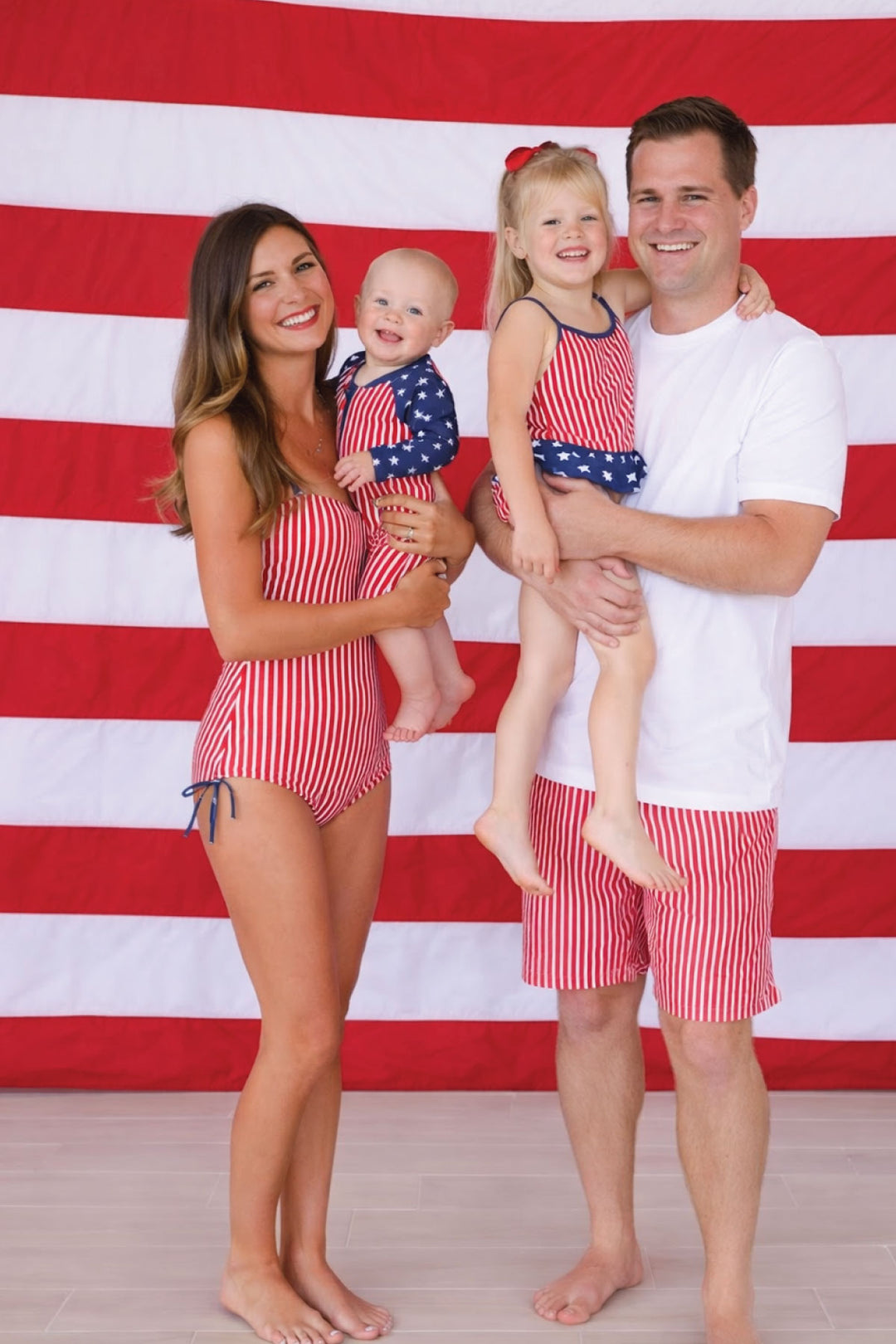 Stars & Stripes Party baby rash guard swim romper shortie detail view 5 | 4th of July kids swim | Caden Lane