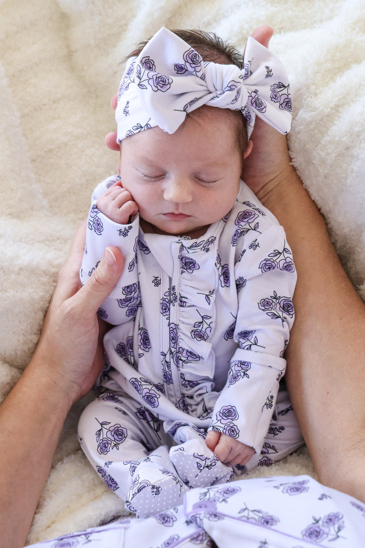amethyst garden ruffle footie and headwrap