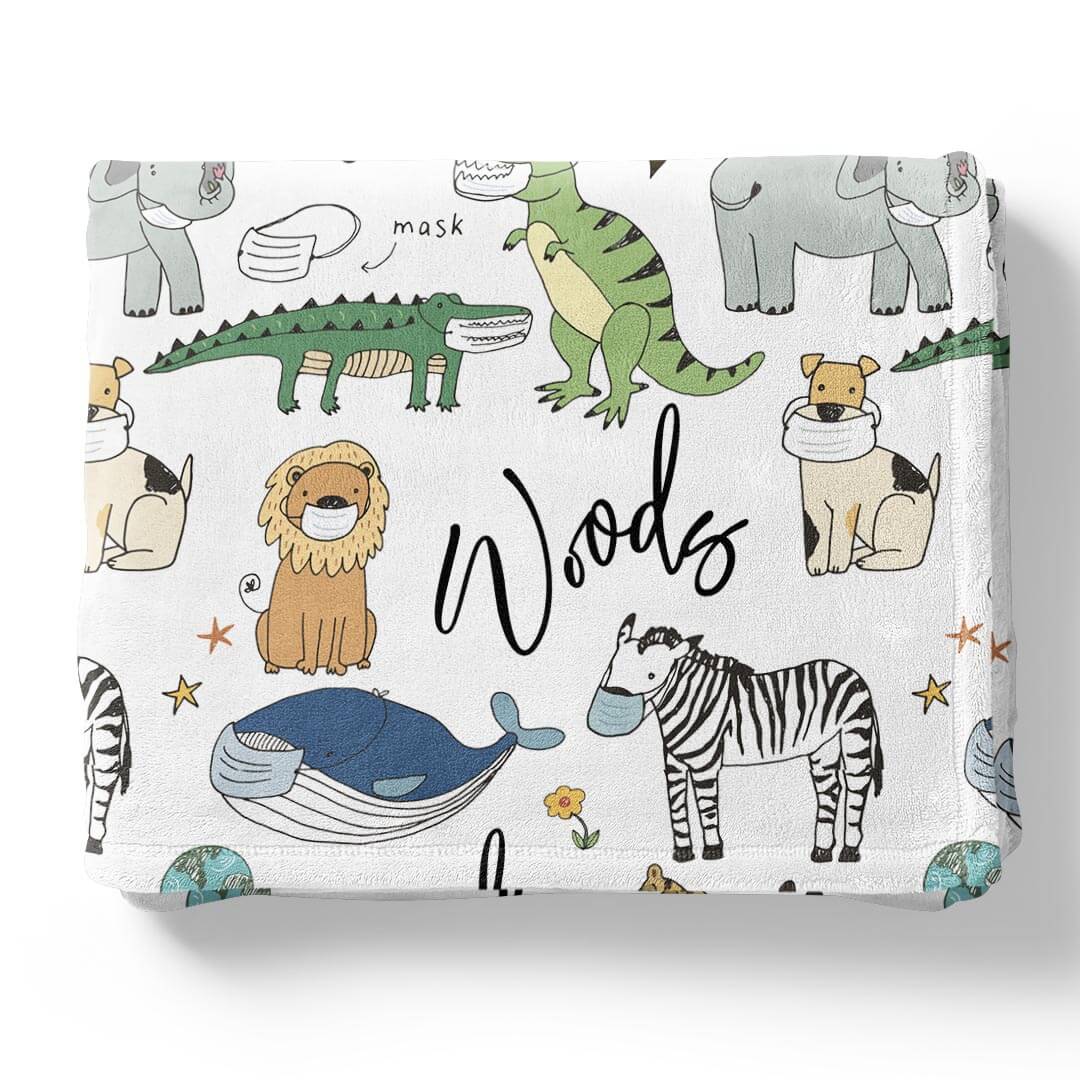 animals with masks personalized kids blanket 