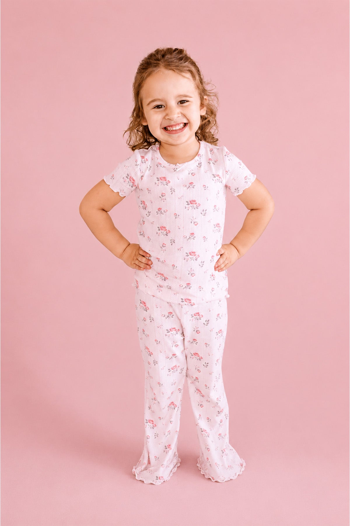Girls' Two-Piece Pointelle Flare Lounge Set | Rose Garden Blush