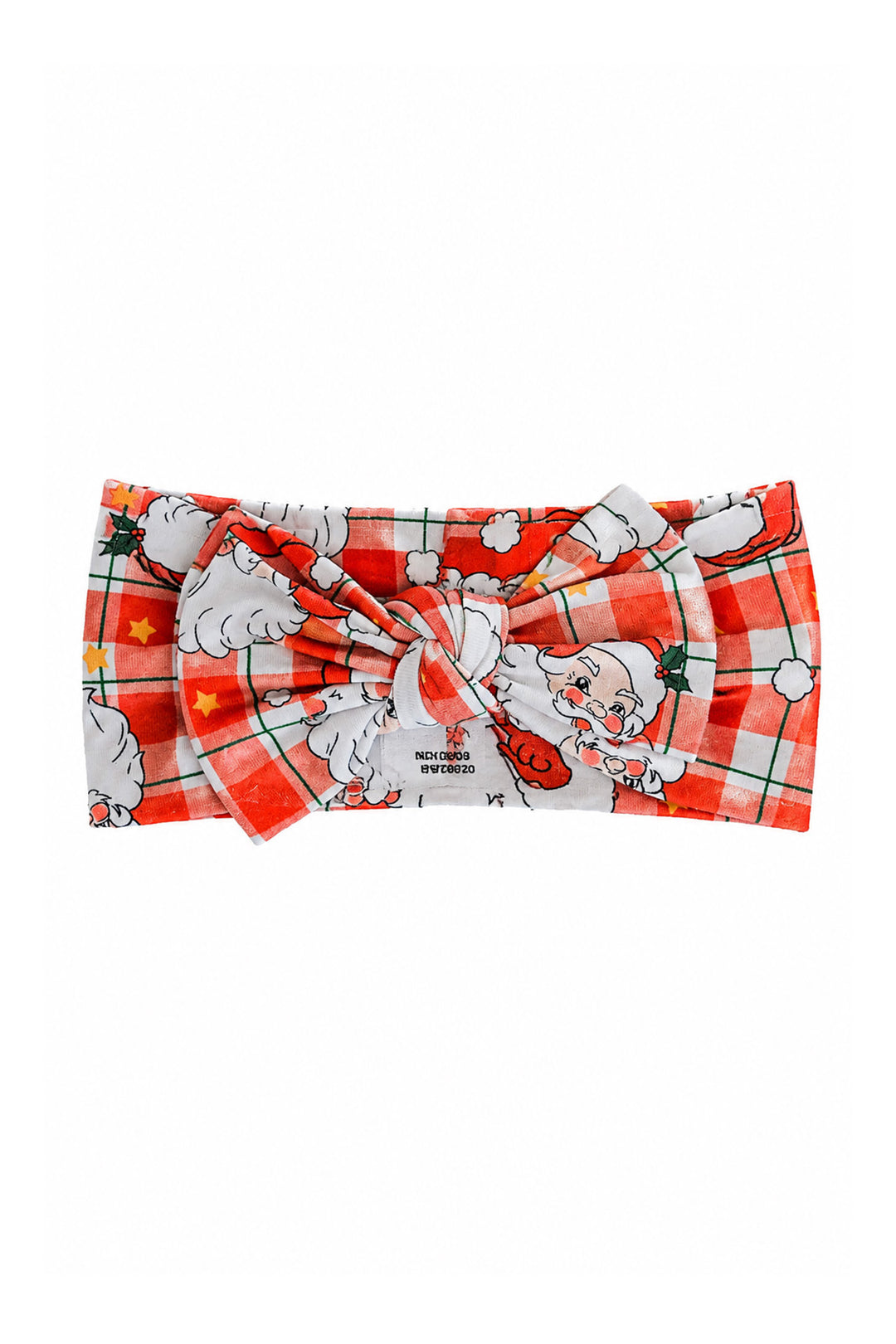 Caden Lane Christmas knit oversized bow headwrap in a classic red and green plaid print, soft baby bow headband that coordinates with matching bamboo pajamas and festive family Christmas outfits.