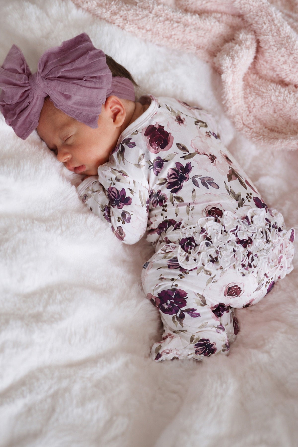 Demi's Dusty Purple Floral Ruffle Zipper Footie