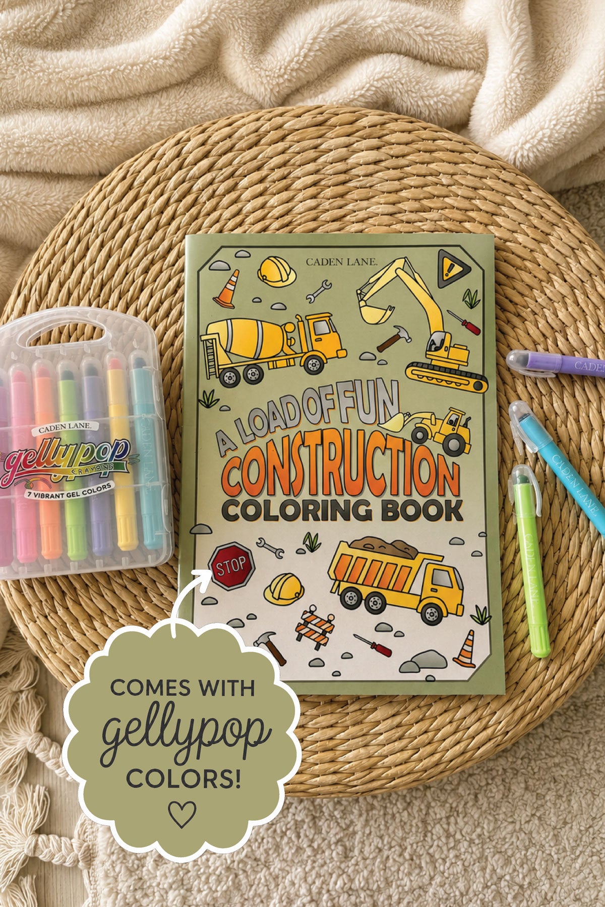 Coloring Book & Gellypop™ Crayon Set | Construction Zone