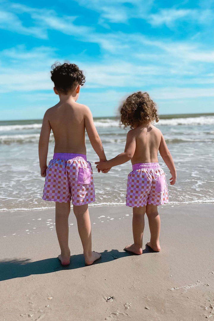 all checked out boy's swim trunks 