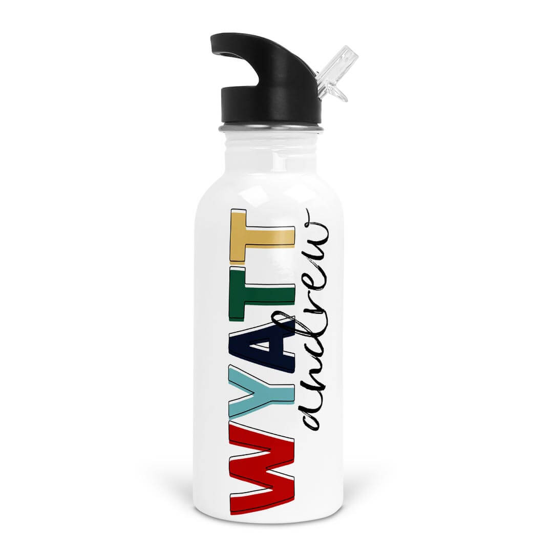 back to basics color block personalized kids water bottle 