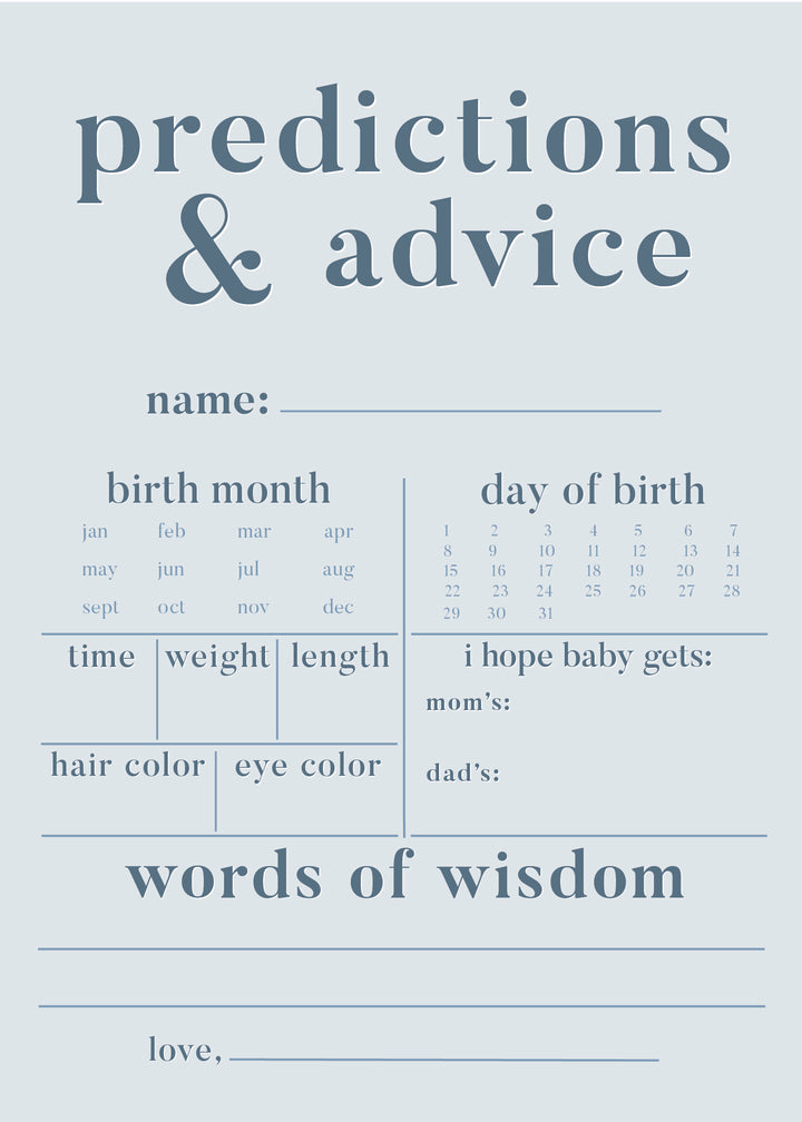 predication and advice baby shower game