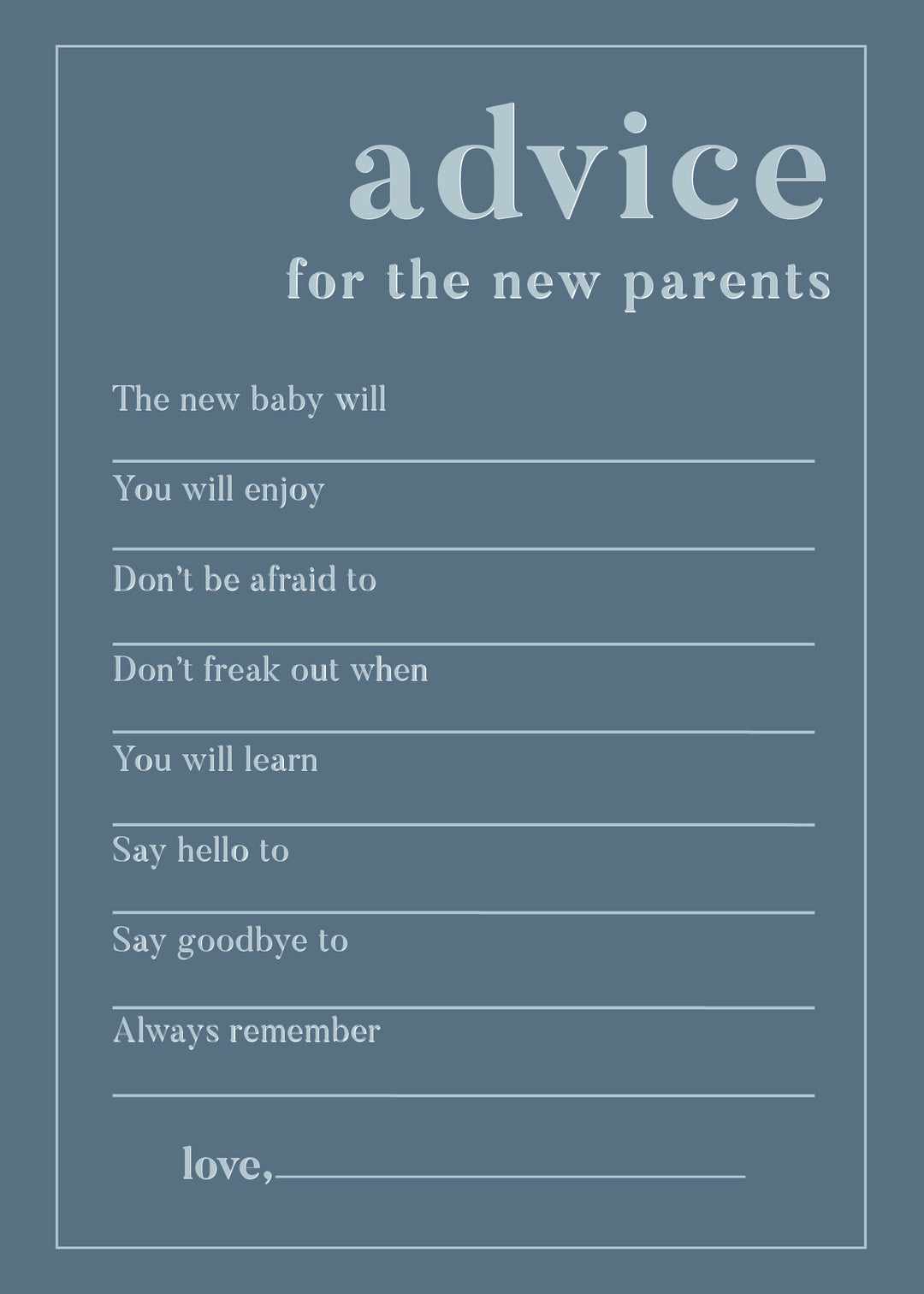 advice for the new parents baby shower game 