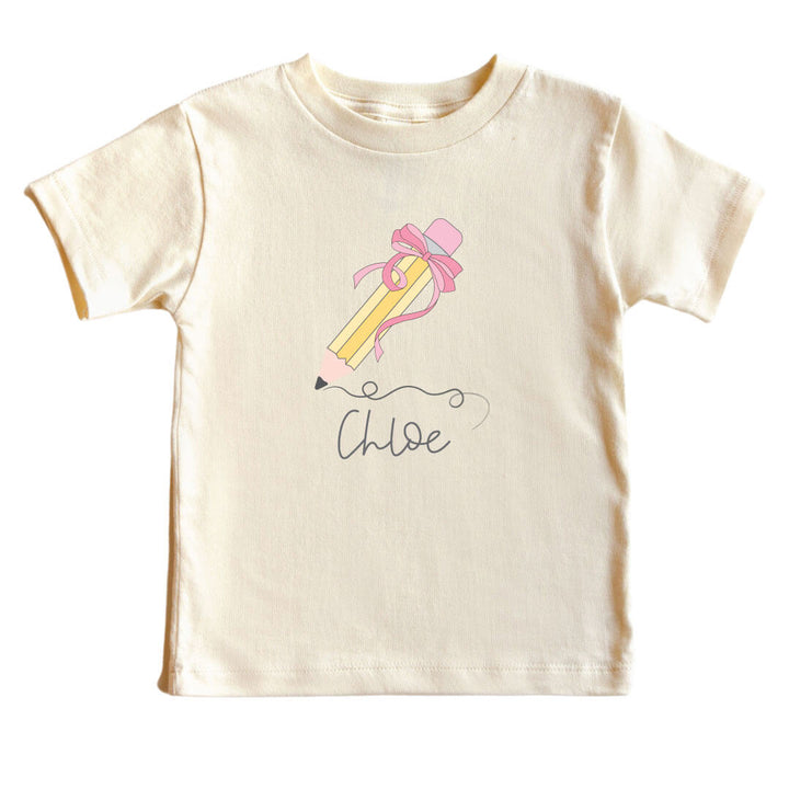 pencil and bow personalized tshirt for girls 