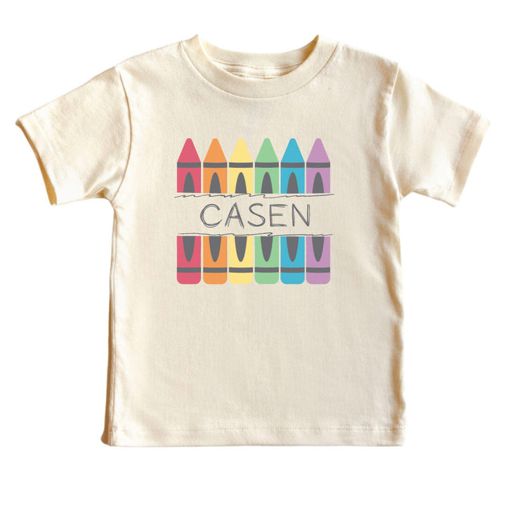 back to school personalized graphic tee with crayons 