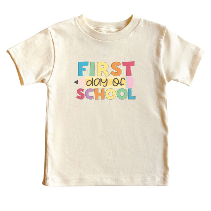 first day of school colorful font graphic tee for kids 