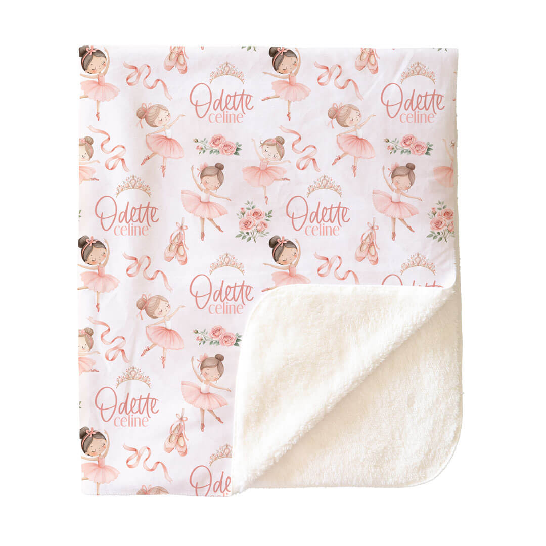 ballet themed personalized sherpa blanket for girls 