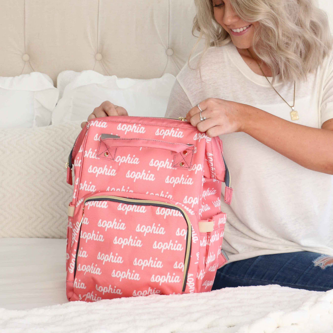 pink personalized diaper bag 