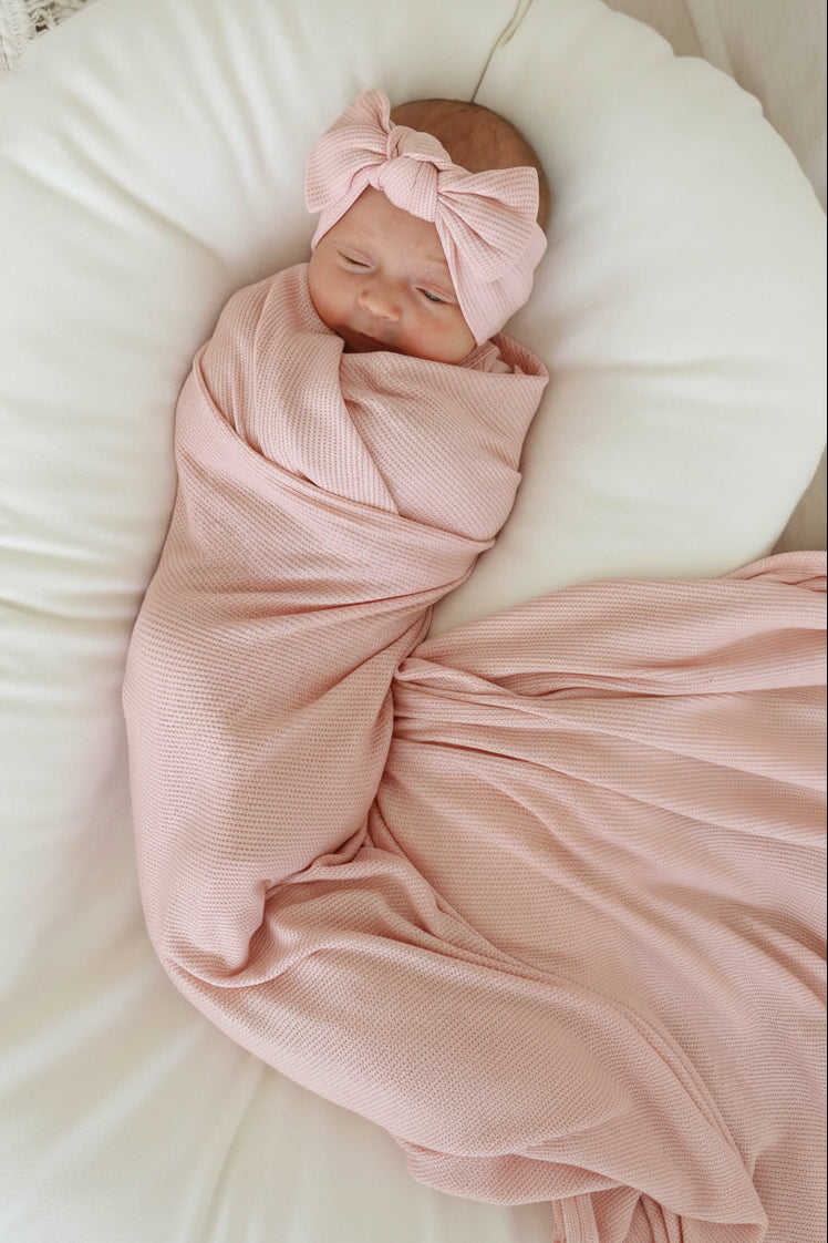 lovely pink waffle bamboo oversized swaddle blanket 
