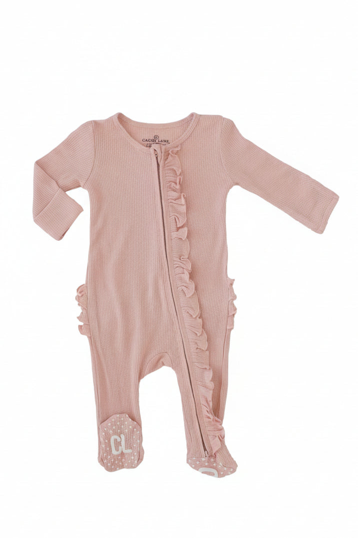 Pink Twirls Zipper Footie