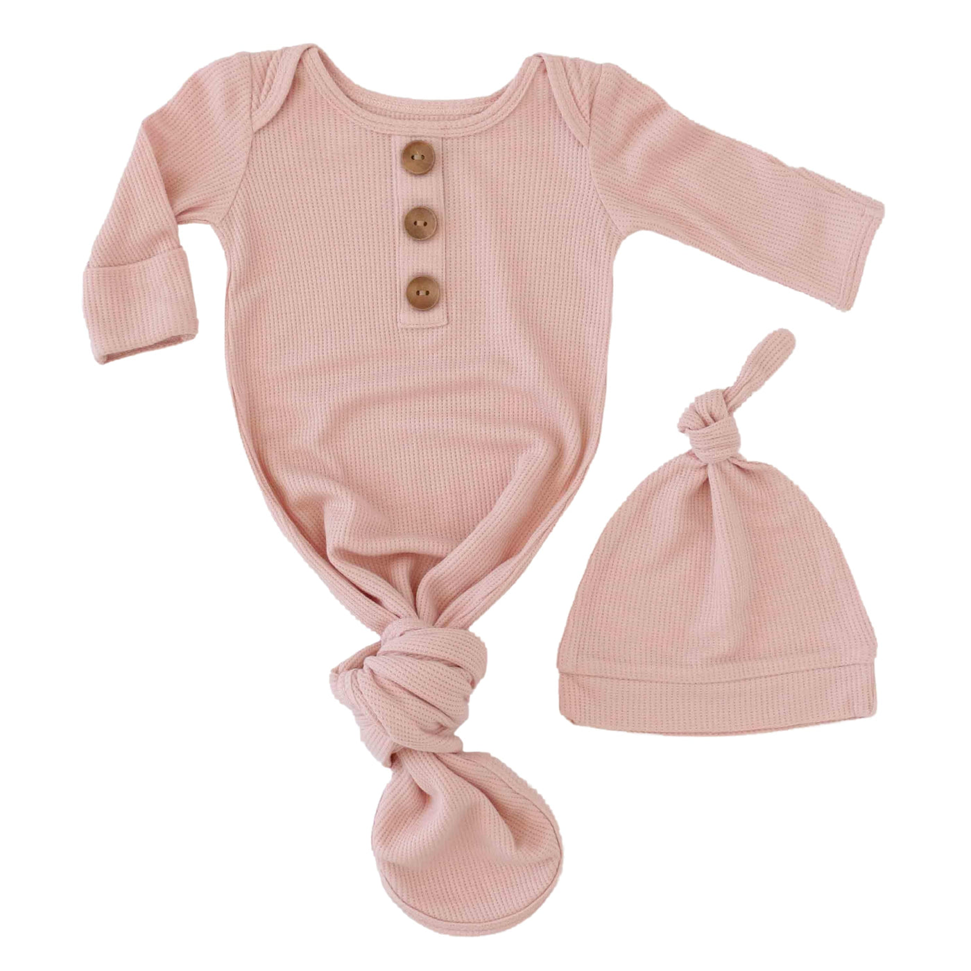 lovely pink bamboo waffle knot gown and hat set 