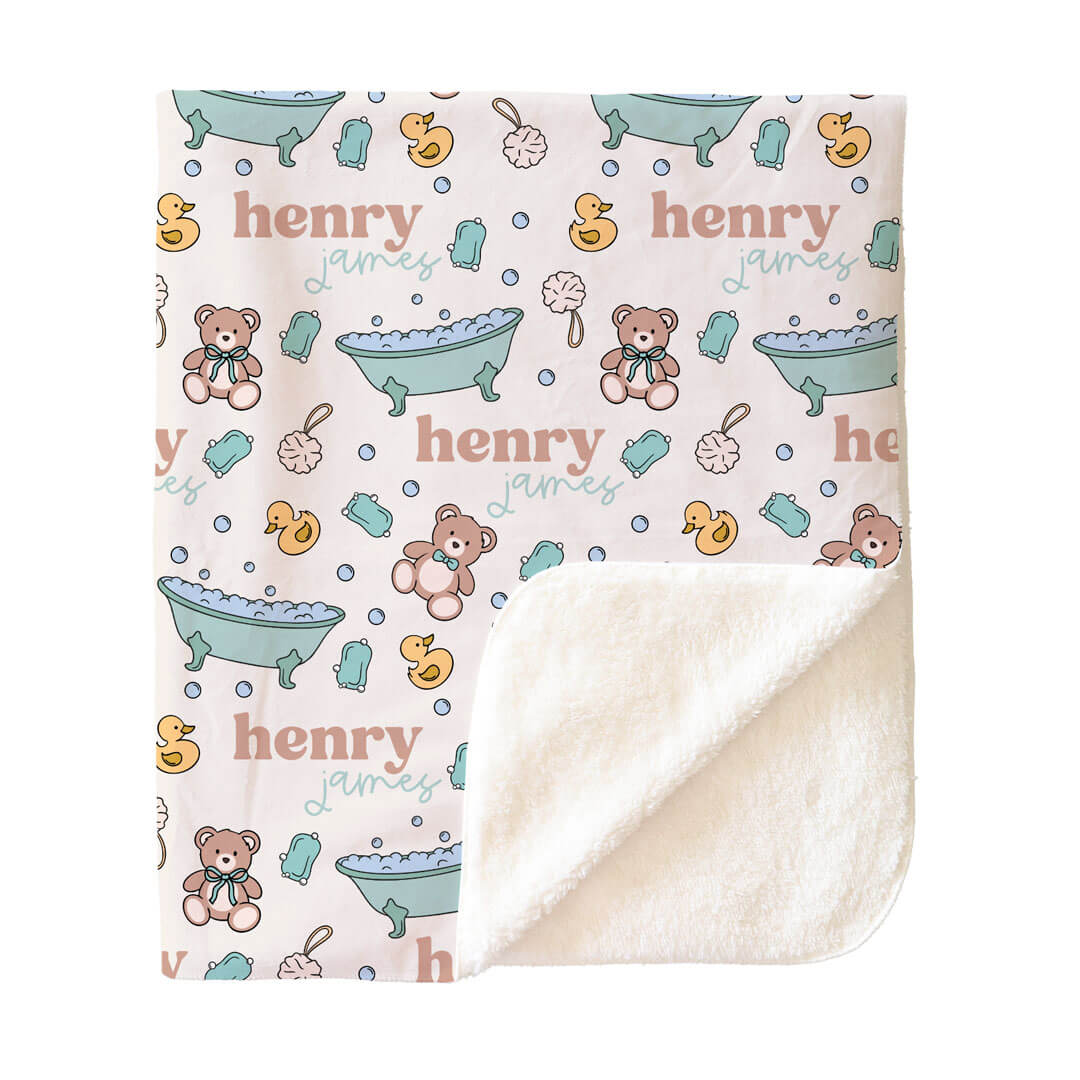Bathtime Besties Personalized Kids Blanket | Blue