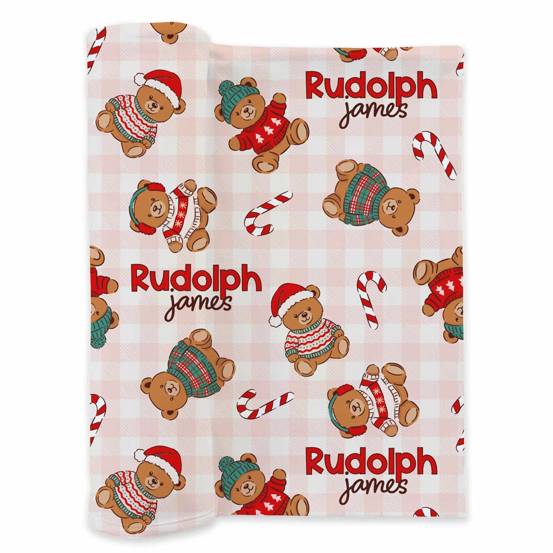 Beary Christmas Personalized Swaddle Blanket | Neutral