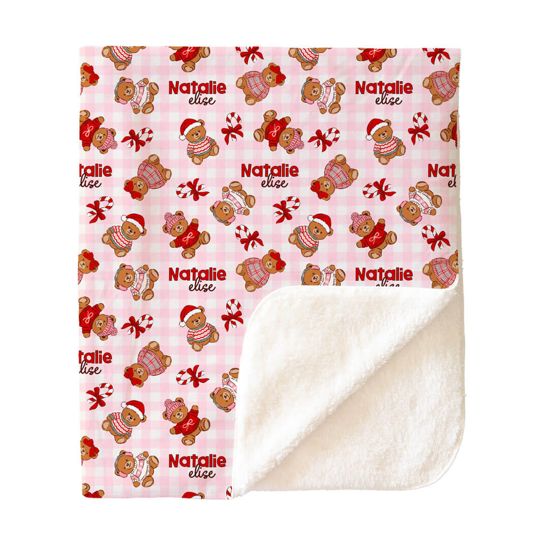 Beary Christmas Personalized Kids Blanket | Pink