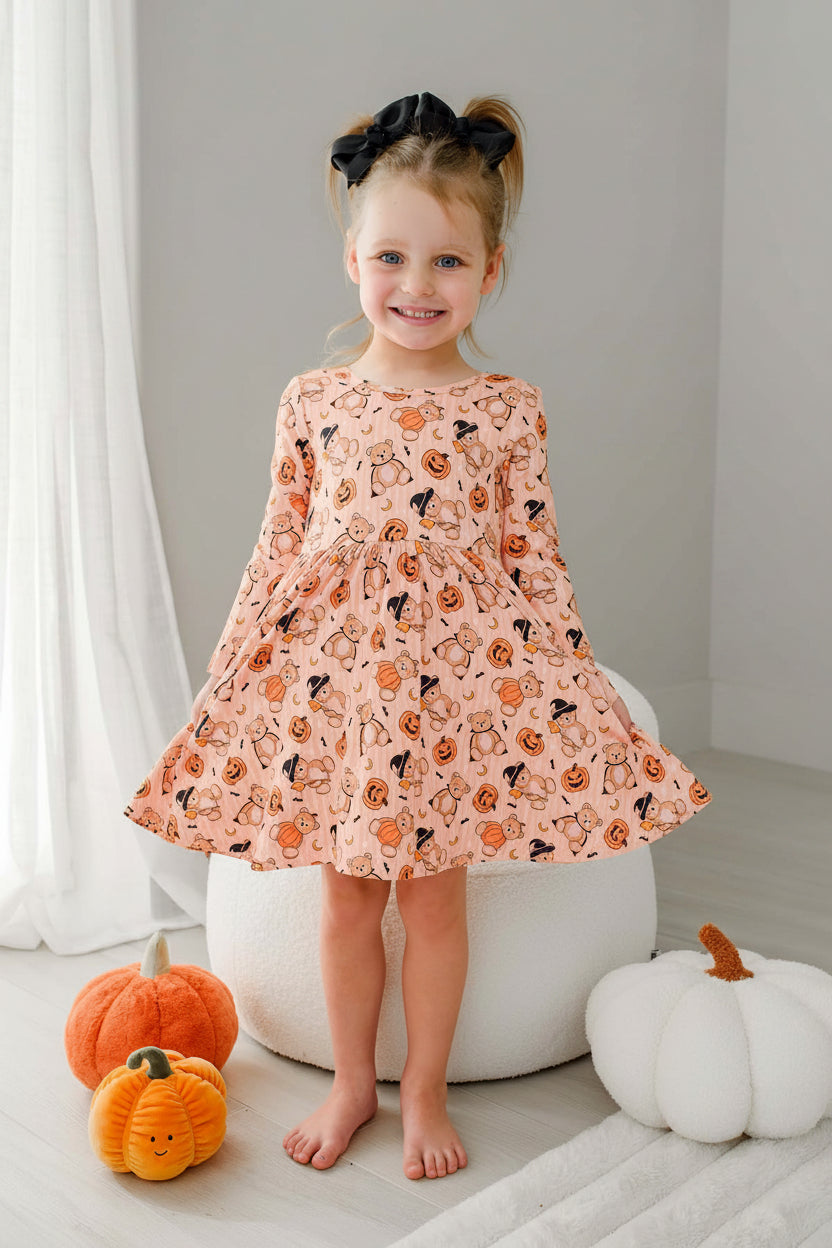 Halloween Long Sleeve Twirl Dress | Beary Scary