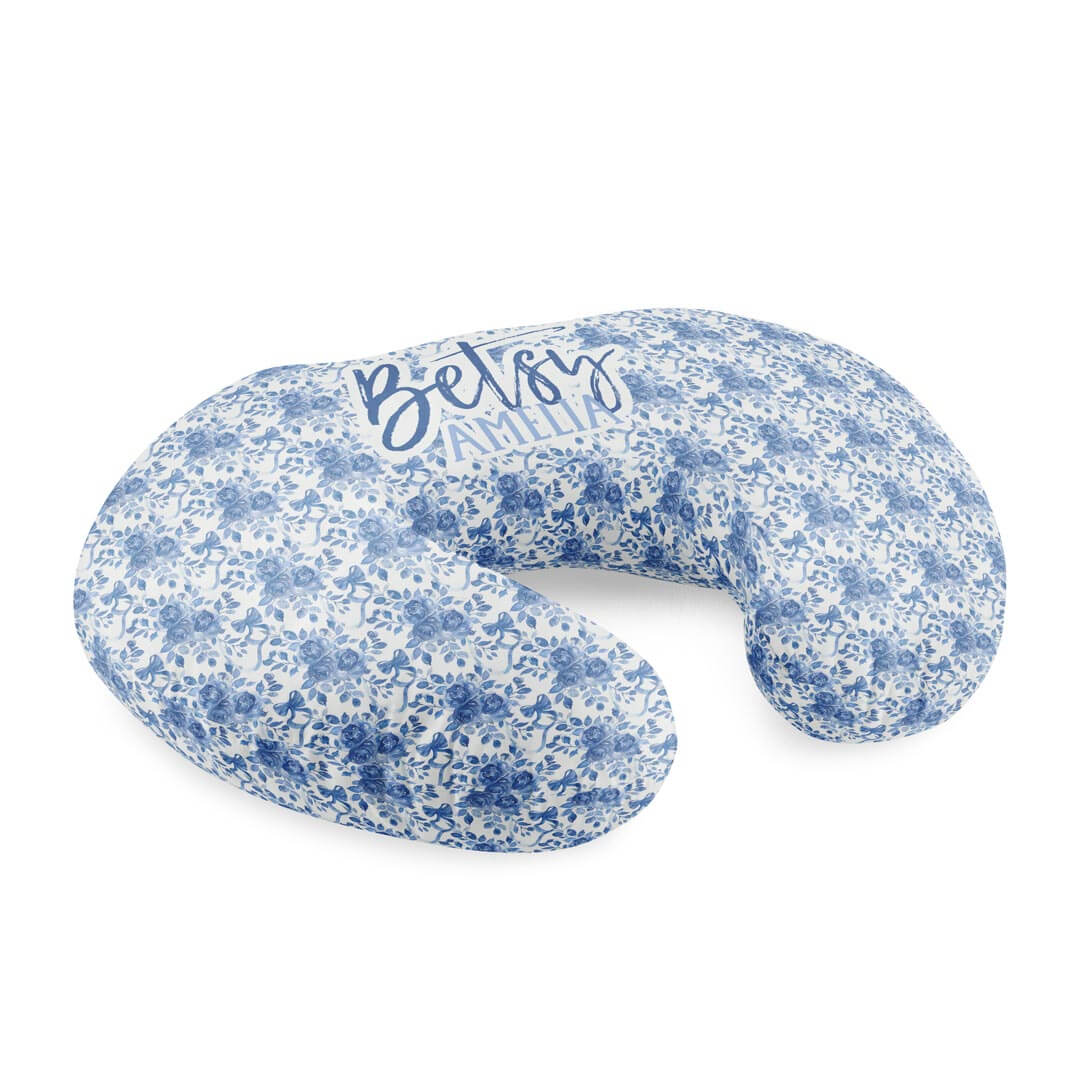 blue watercolor rose personalized nursing pillow cover for babies personalized with name 