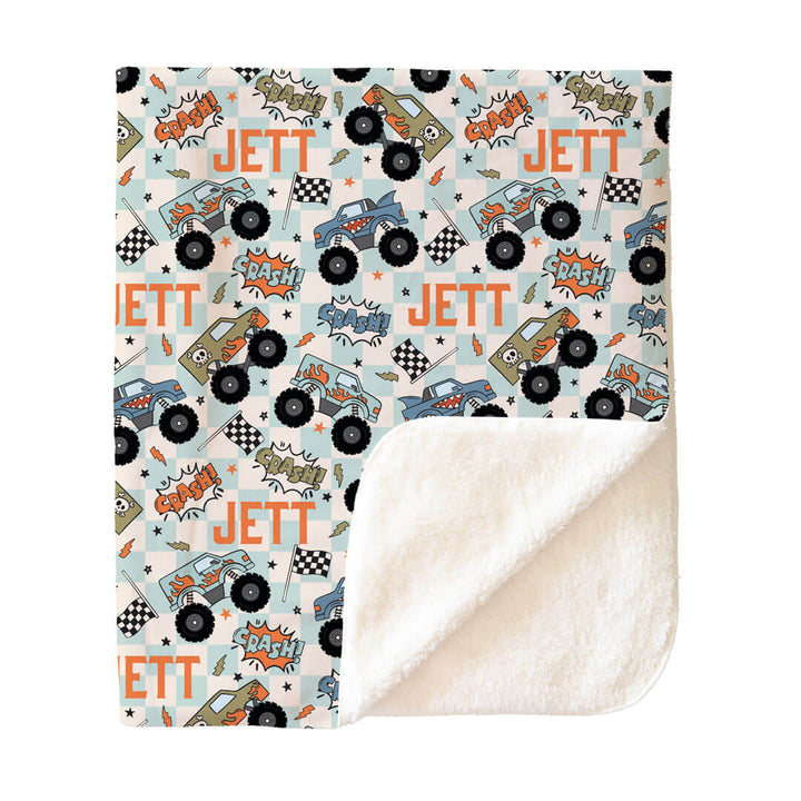 Big Wheelin' Personalized Kids Blanket