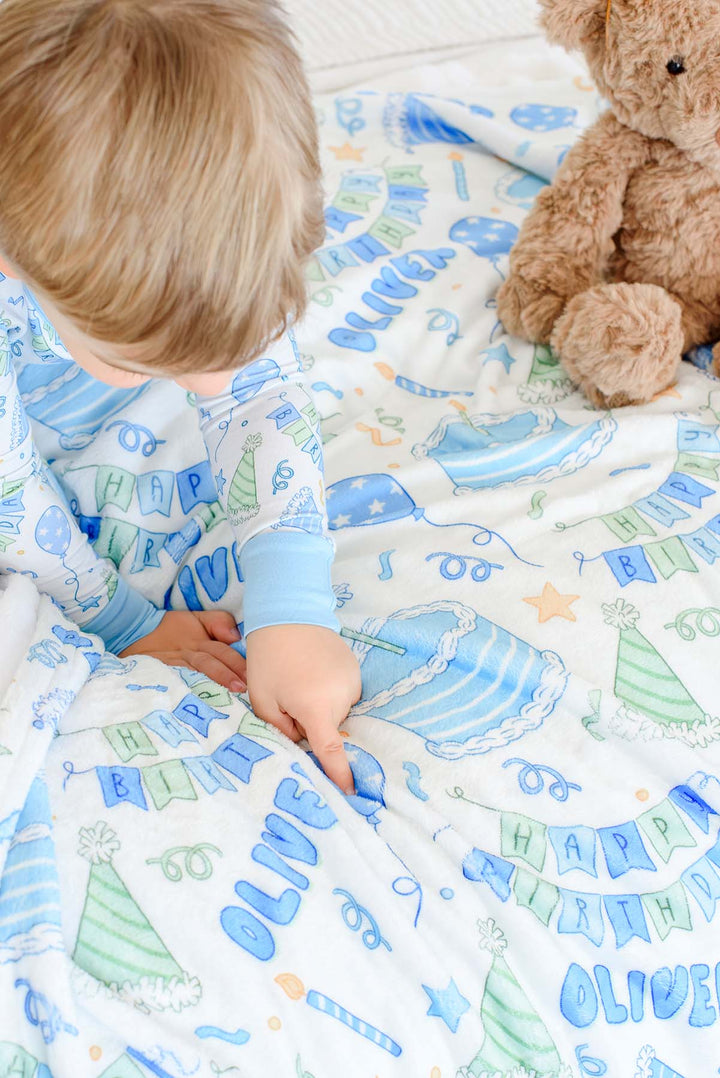 Personalized Kids' Blanket |  Birthday Bash Blue