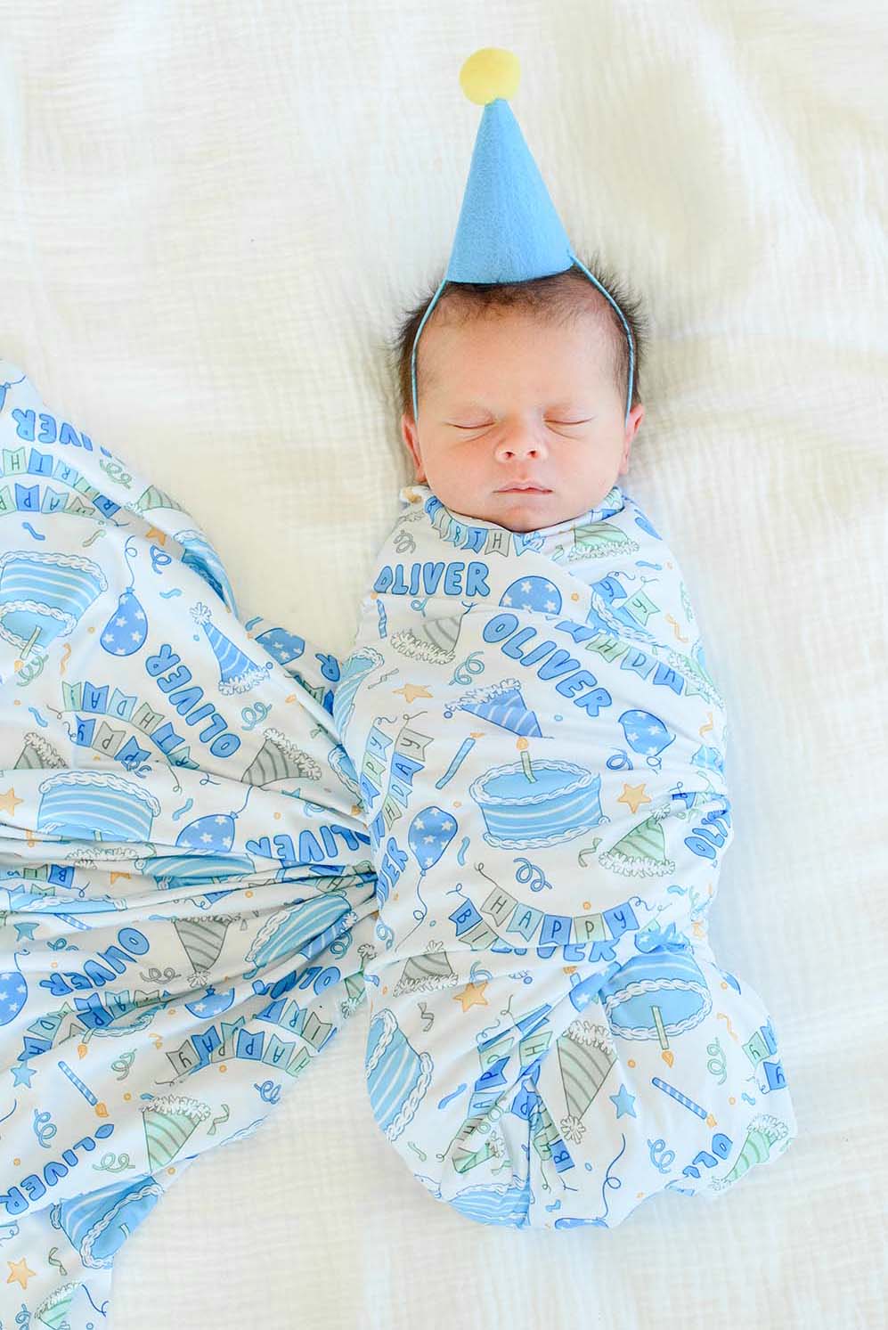 Personalized Swaddle |  Birthday Bash Blue