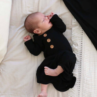 knot gown and set newborn black waffle bamboo 