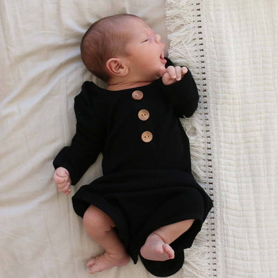 black bamboo waffle newborn baby knot gown and set