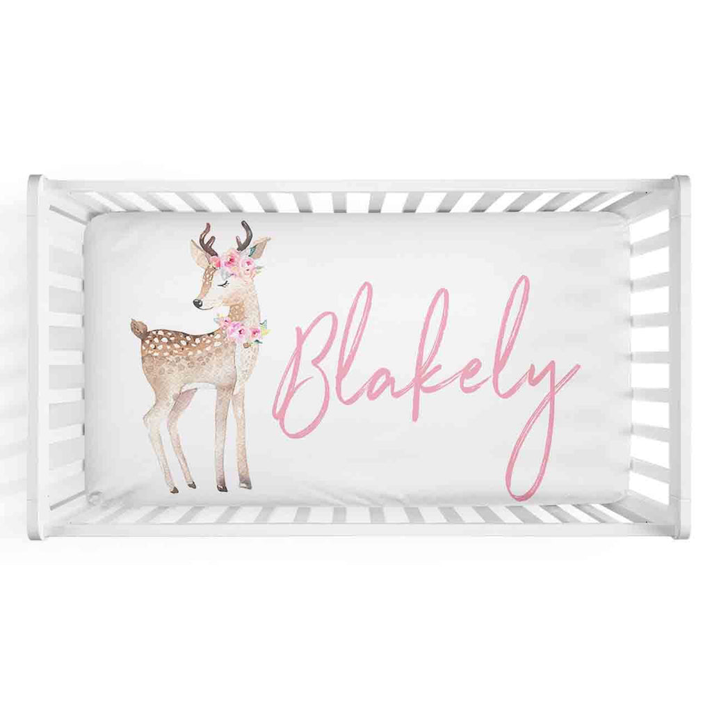 Blakelys Woodland Deer Personalized Crib Sheet