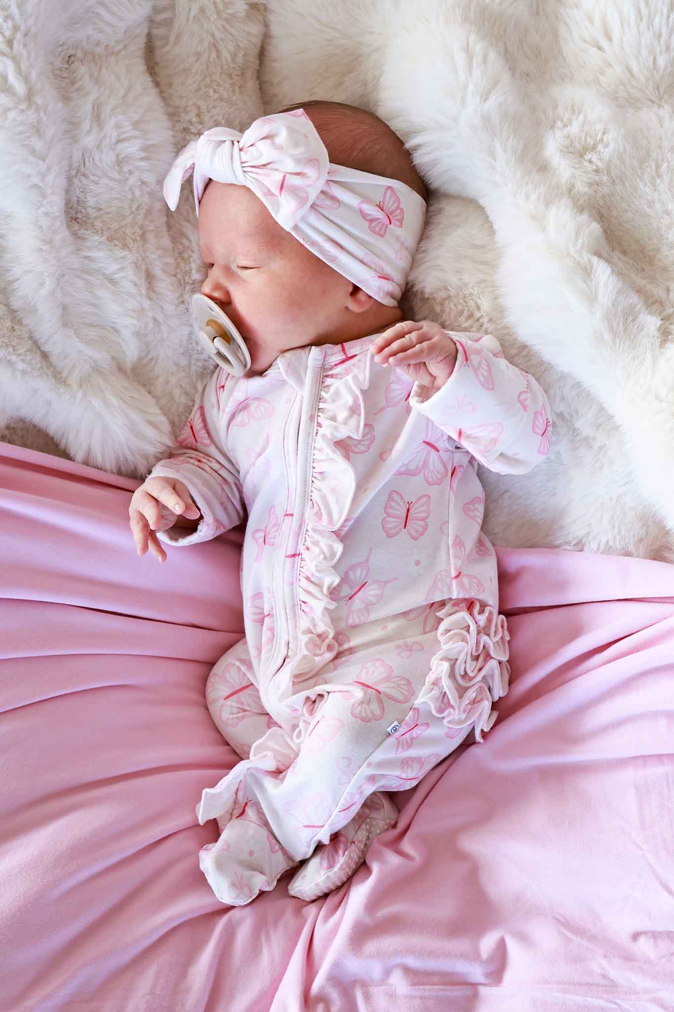 Ruffle Zipper Footie | Blooming Butterflies