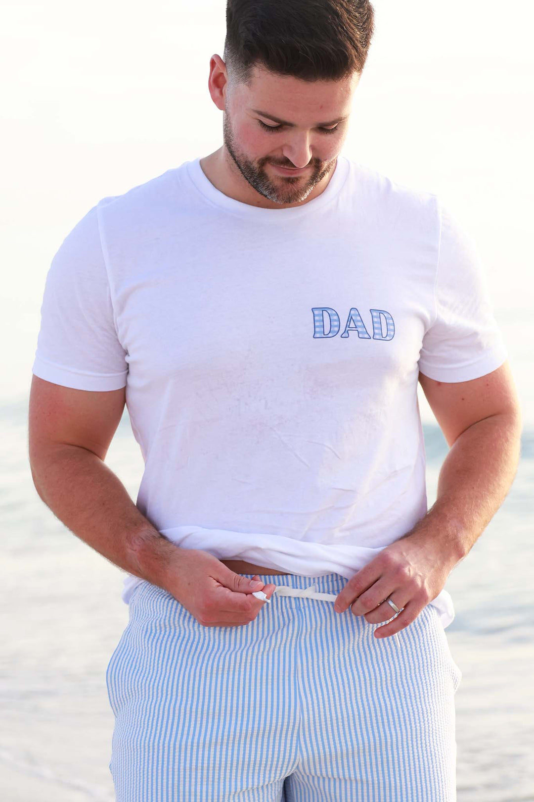 blue seersucker dad tee